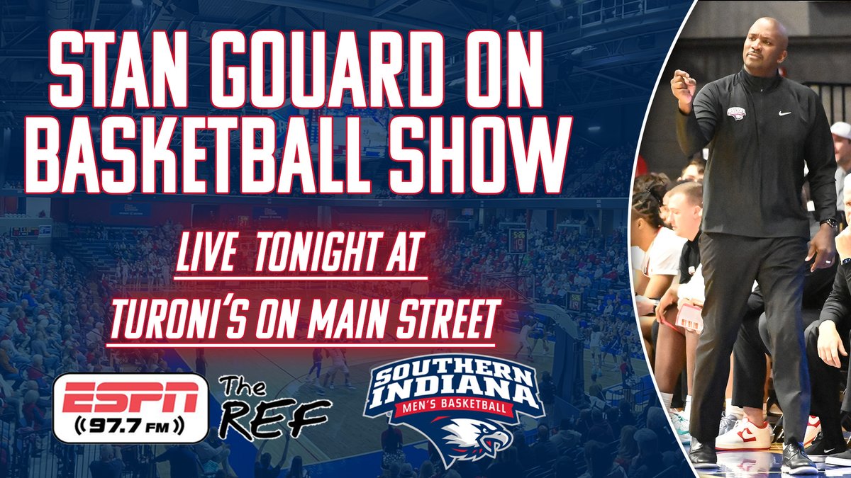 USI Athletics (@usiathletics) on Twitter photo ๐ฎ๐ฏ๐๐ฉ ๐ข๐ช๐ฐ๐๐
๐ ๐ช๐ฉ ๐ต๐๐ฎ๐ฆ๐ธ๐ฏ๐ต๐๐ฟ๐ฟ ๐ฏ๐ช๐ฉ๐ผ๐ข๐ป๐ฏ!๐๐ฆ
<a href="/USI_Basketball/">USI Basketball</a> Fans: Stan Gouard on Basketball will be taped live at Turoni's on Main Street tonight at 7 p.m. while the show is set to air Tuesday at 6 p.m. The show's special guest will be Stephen Olowoniyi. ๐ฎ๐ฏ๐๐ฉ ๐ข๐ช๐ฐ๐๐
๐ ๐ช๐ฉ ๐ต๐๐ฎ๐ฆ๐ธ๐ฏ๐ต๐๐ฟ๐ฟ ๐ฏ๐ช๐ฉ๐ผ๐ข๐ป๐ฏ!๐๐ฆ
<a href="/USI_Basketball/">USI Basketball</a> Fans: Stan Gouard on Basketball will be taped live at Turoni's on Main Street tonight at 7 p.m. while the show is set to air Tuesday at 6 p.m. The show's special guest will be Stephen Olowoniyi.