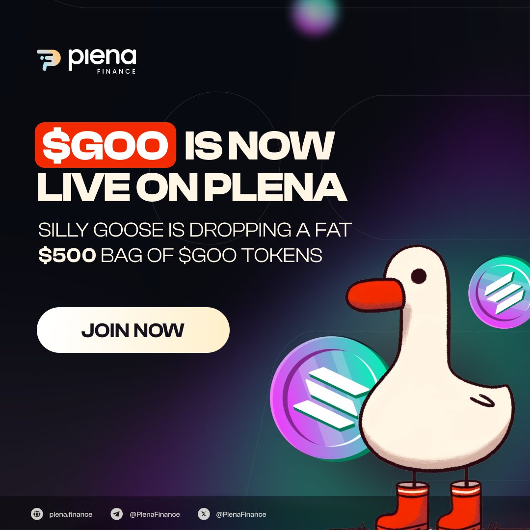 NoahAINetwork's tweet photo. Silly GOOns, Assemble!

🚨 $GOO is officially LIVE on Plena Super App! 🚨

✅ Trade $GOO seamlessly on Plena
✅ No $SOL for gas? Pay with other tokens
✅ Build your Solana meme bags effortlessly

And we're celebrating in style with a $500 $GOO giveaway.

How to join 👇 https://t.co/uvjld2Hi9q