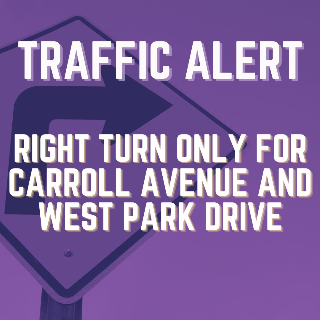 PurpleLineMD's tweet photo. Traffic on #UniversityBoulevard (MD 193) will limit turns to right only at Carroll Ave &amp; West Park Dr for 5 weeks for track/utilities work. Pedestrian crossings remain open. Work 7 a.m. to 7 p.m. Visit for updates: https://t.co/Wcs7y9T3Sw #TrafficUpdate #Purplineprogress https://t.co/XDUJ5JoQQJ