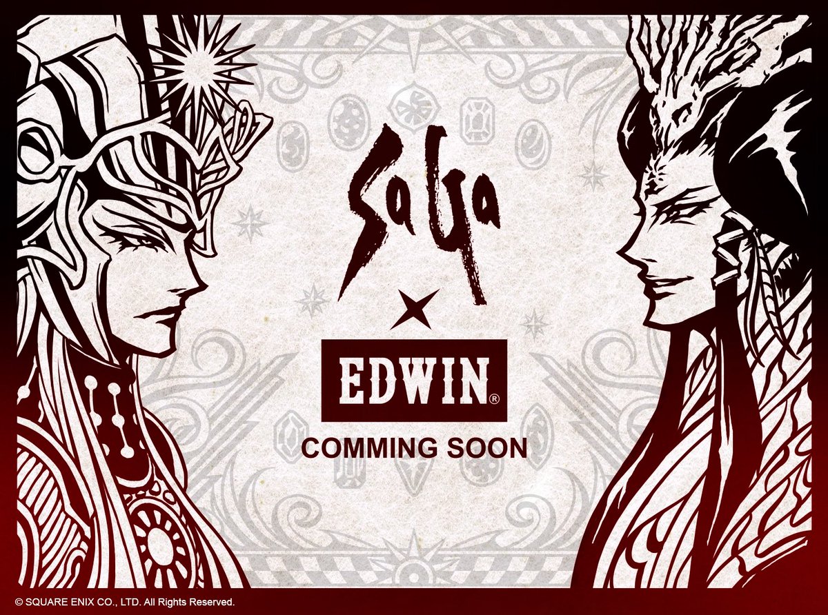 SAGA × EDWIN コラボ決定！
サガシリーズ35周年という節目にコラボのお声がけをいただき誠に光栄です。
サガは遊べば遊ぶほどハマっていくタイトルだと思います。
コラボ商品も着れば着るほど愛着や魅力を感じる事ができるものとなるよう鋭意開発中です。
↓ティザーサイト
edwin-mall.jp/special_cdn/sa…