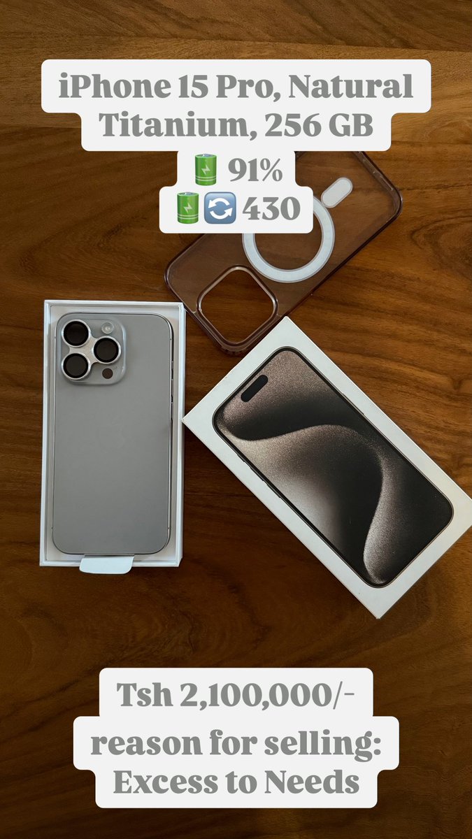 BeingSydney's tweet photo. iPhone 15pro, Natural Titanium, 256GB 

*Battery Health Normal*
This iPhone battery is performing as expected.*

*Maximum Capacity 91%*
Cycle Count *430*
Manufacture Date
*September 2023*
First Use
*December 2023*

@usedpointTz https://t.co/Mesoz6AkLY