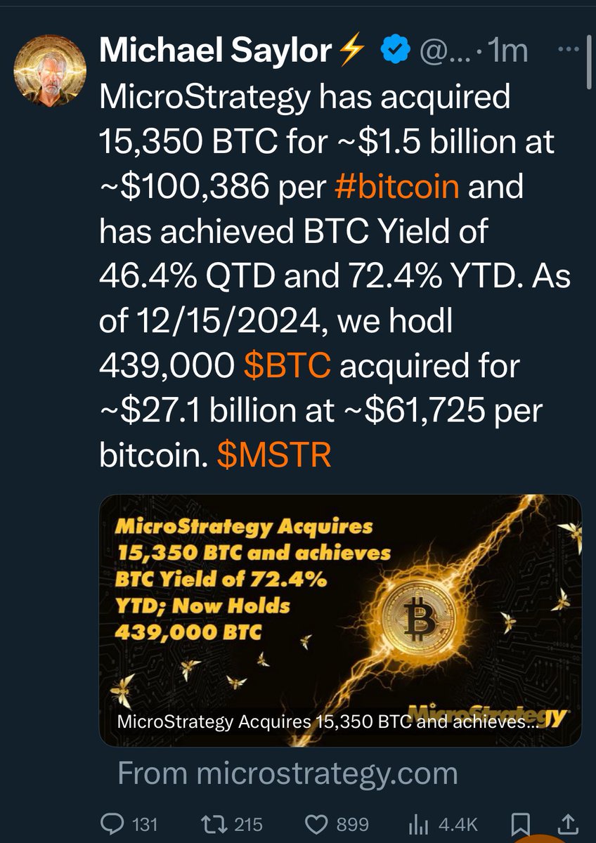 MICROSTRATEGY HAS BOUGHT 15,350 #BITCOIN!!!! 500,000 by end of year  incoming smoothly. Well done @saylor & team. ✓