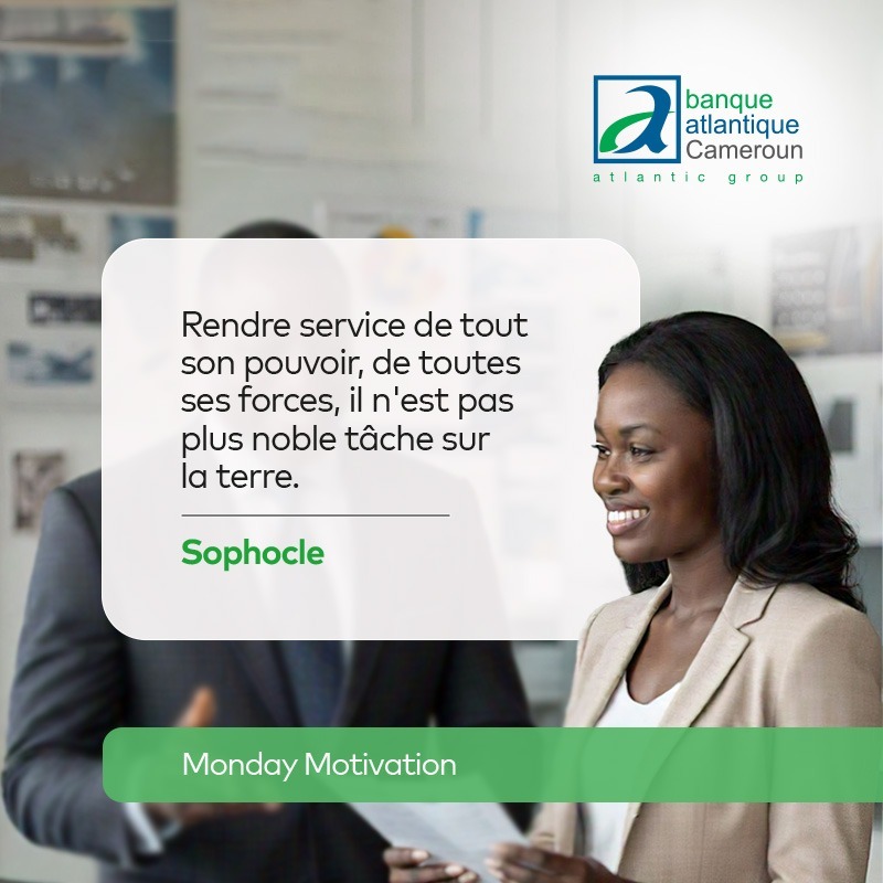 AFGBankCameroun's tweet photo. [𝐌𝐨𝐧𝐝𝐚𝐲 𝐌𝐨𝐭𝐢𝐯𝐚𝐭𝐢𝐨𝐧]
Servir et donner du plaisir doit être notre leitmotiv, encore plus pendant cette période de fin d'année.

Excellente semaine à tous.

#HappyMonday #TheSwitch #celebratingtogether #BACM https://t.co/yewxNN6bzo