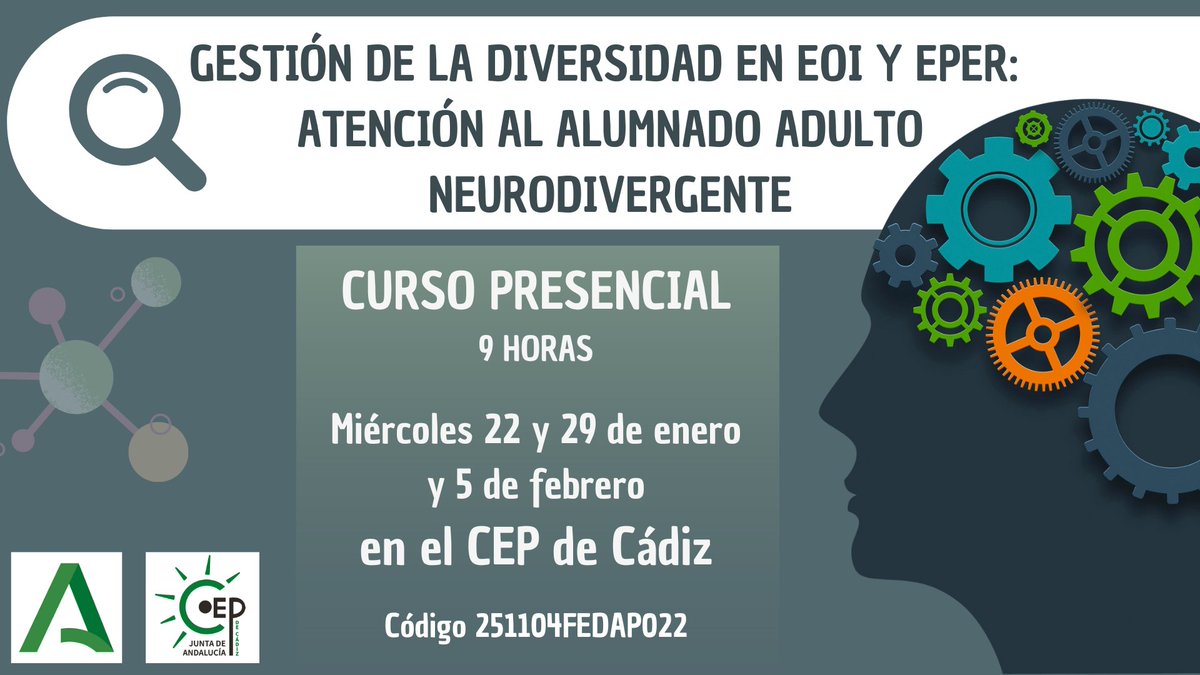 Si trabajas en #EEOOII o #EPER hasta el 12 de enero podrás inscribirte en esta actividad para la gestión del alumnado adulto neurodivergente #atencionaladiversidad juntadeandalucia.es/educacion/secr… <a href="/DG_IFP/">DG de Innovación y Formación del Profesorado</a> <a href="/EducaAnd/">Consejería Desarrollo Educativo y FP</a>