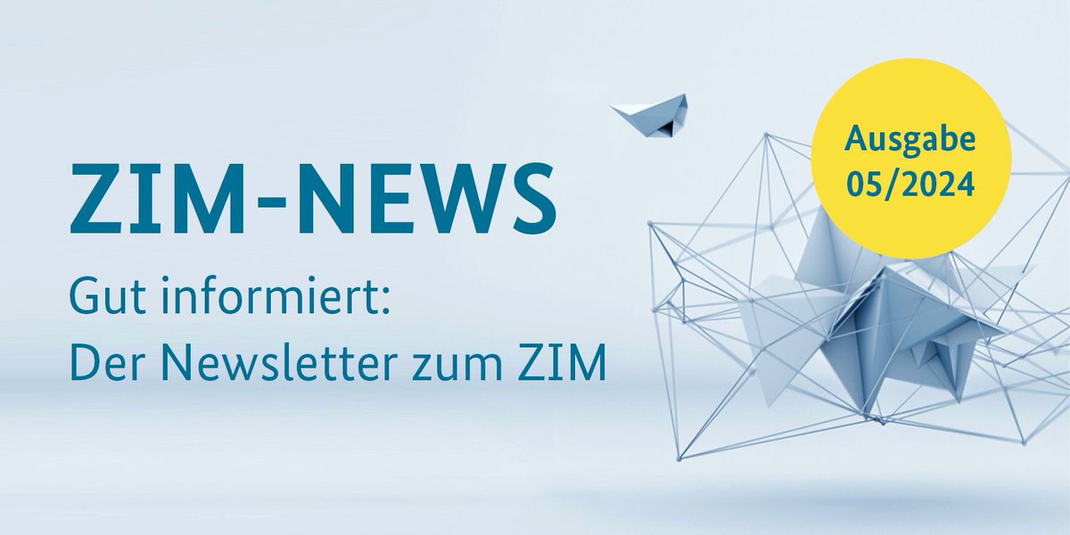 👀 Aktuelle Informationen rund um das Zentrale Innovationsprogramm Mittelstand (#ZIM) des @BMWK  gibt es jetzt wieder im frisch erschienenen Newsletter📧 

👉zim.de/ZIM/Redaktion/…

ℹ️Weitere Ausgaben und Abo: 
zim.de/ZIM/Navigation…

#ZIM #innovation #KMU #Forschungsförderung