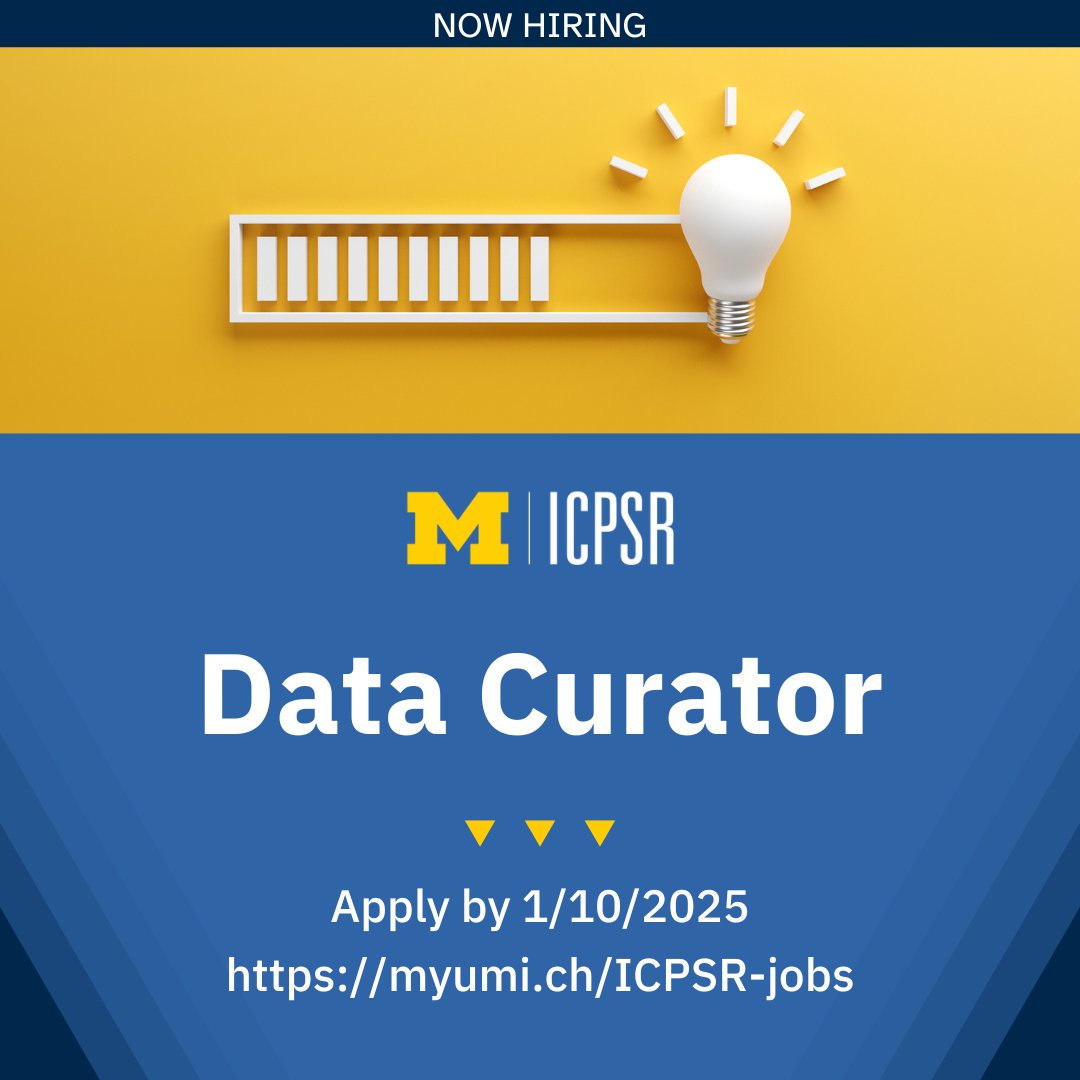 ICPSR's tweet image. 🚨 Now Hiring! Do you love working with data and making an impact? Join the ICPSR team as a Data Curator!
📌 Details & apply for this exciting opportunity at myumi.ch/ICPSR-jobs
⏳ Deadline: January 10, 2025
#ICPSRJobs #DataCurator #CareerOpportunity #NowHiring