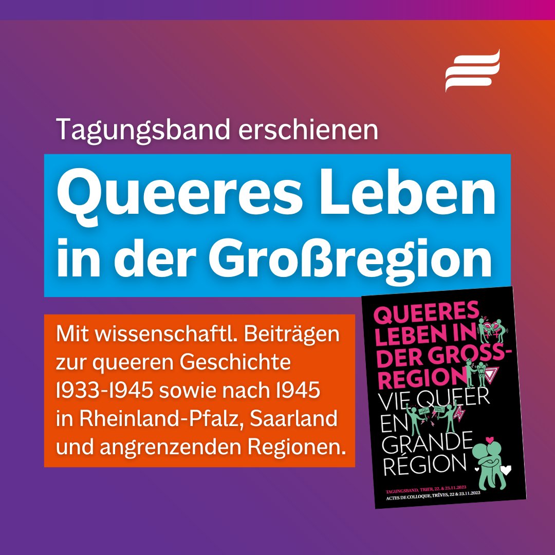 Die 16 wissenschaftlichen Beiträge des #Tagungsbands zur Geschichte #queeren Lebens in #RheinlandPfalz, #Saarland und Umgebung füllen Forschungslücken und würdigen wichtige Arbeit für die demokratische Gesellschaft.
Jetzt online und kostenlos verfügbar: 
lgbtiq-rlp.de/wp-content/upl…