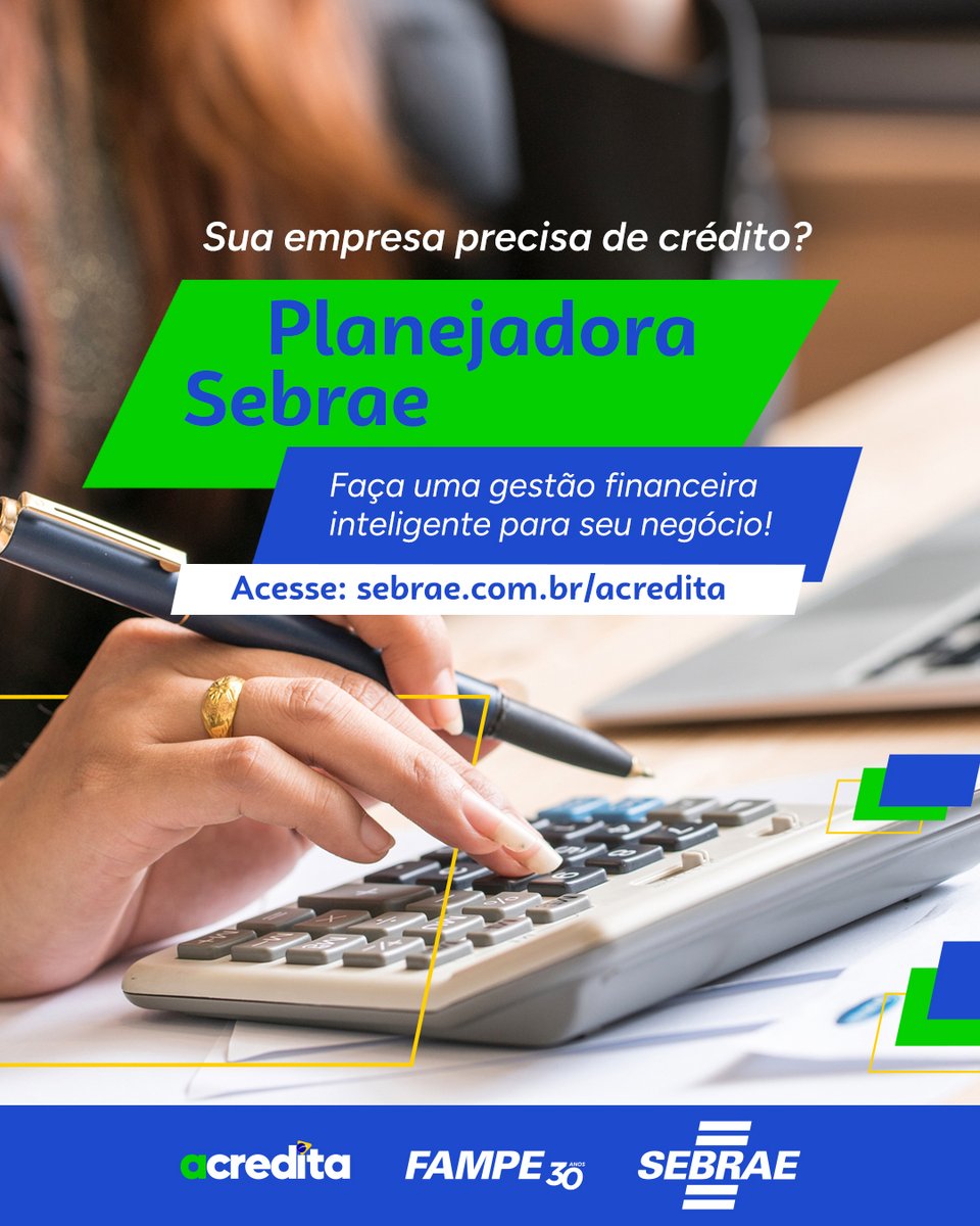 Organização financeira é um desafio no seu negócio? Conheça a Planejadora Sebrae! A ferramenta te ajuda a alcançar suas metas financeiras e a planejar o futuro do seu negócio, de maneira simples e inteligente. Acesse:  sebrae.com.br/acredita

#Sebrae #Crédito #Fampe