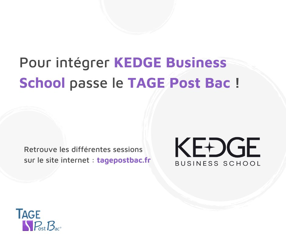Pour intégrer KEDGE Business School tu dois passer le TAGE Post Bac  📝

Rendez-vous sur : tagepostbac.fr pour trouver ta session 🔎

🔗 buff.ly/3S3PYPY

#TAGEPostbac #session #test #school #management