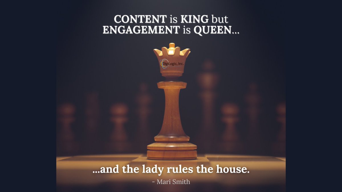 DigiLogicInc's tweet image. ‘CONTENT is KING but ENGAGEMENT is QUEEN…and the lady rules the house.’ - Mari Smith. Want to rule the digital house? Engage better with your audience: bit.ly/3MVxKwA #DigitalMarketing #ContentIsKing #EngagementIsQueen