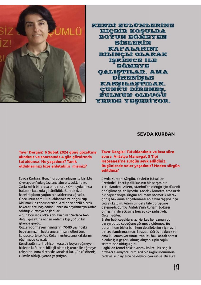 tavir2024's tweet photo. Tavır Dergisi Özel Sayı 2024 çıktı...

"KENDİ ZULÜMLERİNE HİÇBİR KOŞULDA BOYUN EĞMEYEN BİZLERİN KAFALARINI BİLİNÇLİ OLARAK İŞKENCE İLE EĞMEYE ÇALIŞTILAR. AMA DİRENİŞLE KARŞILAŞTILAR. ÇÜNKÜ DİRENİŞ ZULÜMÜN OLDUĞU YERDE YEŞERİYOR." https://t.co/iDkxucCXo2