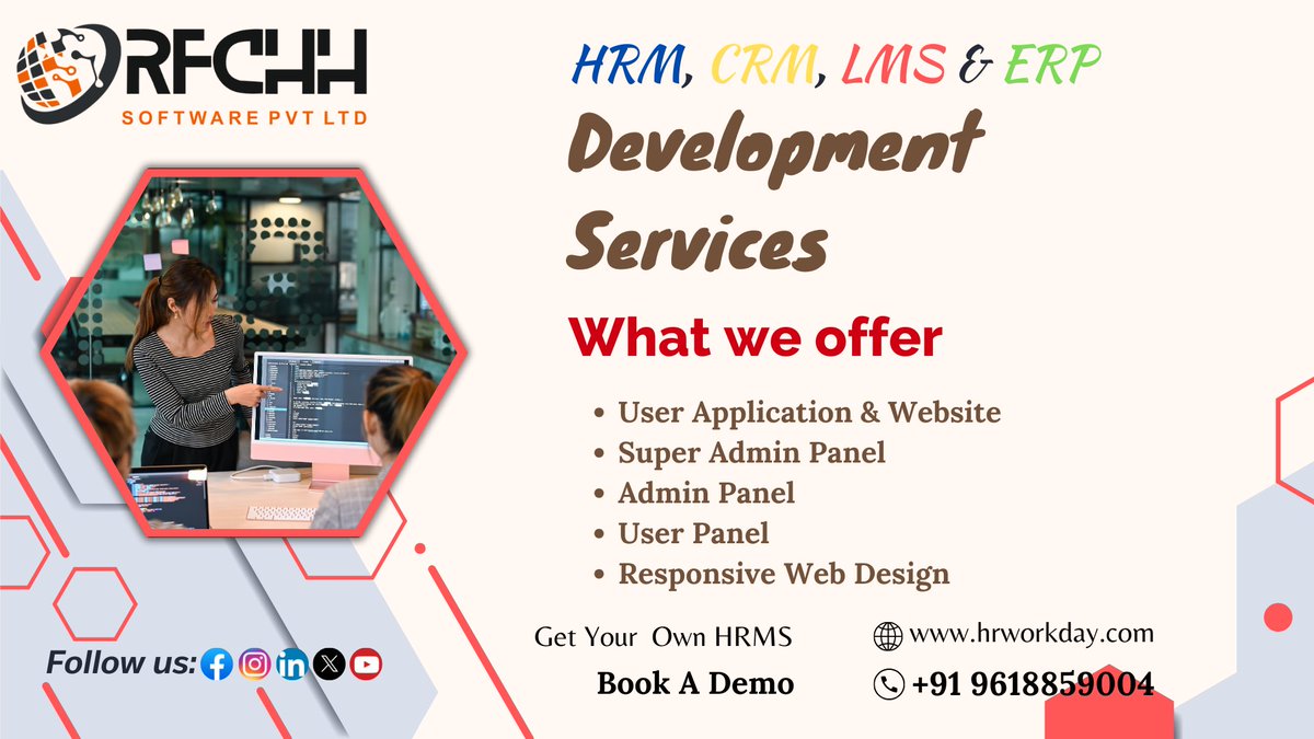 hrworkday4's tweet image. At RFCHH Software Pvt Ltd, we offer cutting-edge HRM, CRM, LMS &amp;amp; ERP Development Services to take your business efficiency to the next level.

Book a Demo Today and unlock your business’s full potential.
🌐 Visit: hrworkday.com | 📞 +91 9618859004
#HRM #RFCHHSOFTWARE
