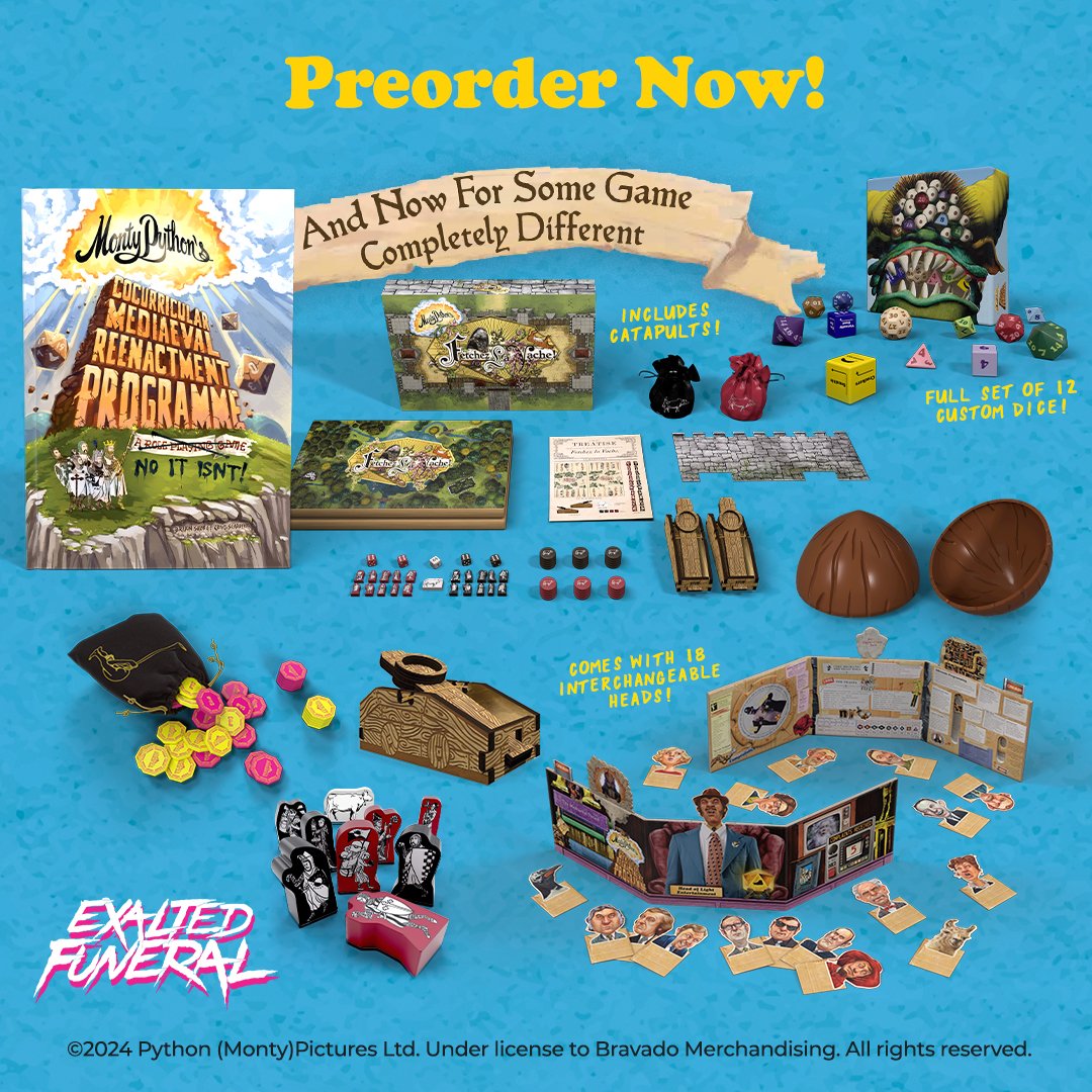 Preorders for Monty Python’s Cocurricular Mediaeval Reenactment Programme are open!

Expected to ship early next year, secure your book as well as some jolly good accessories now. 

Preorder here: bit.ly/41yyQGP

<a href="/montypython/">Monty Python</a> <a href="/crowbarcreative/">crowbar creative - Monty Python + DrGrordbort RPGs</a> 

#montypython #CRWBR
