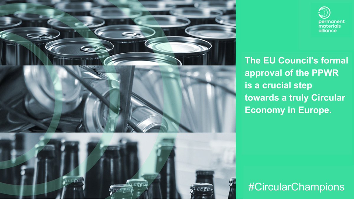 The <a href="/EUCouncil/">EU Council</a> formally adopted the new Packaging and Packaging Waste Regulation!🥳

The Permanent Materials Alliance (#aluminium, #glass, #steel) welcomes this milestone and shares its priorities for the #PPWR implementation and new legislative term 👉 tinyurl.com/52453pba