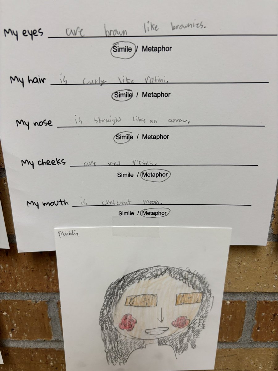 Ss completed one of my favorite activities of the year last week: Simile &amp; Metaphor Self-Portraits! They turned out fantastic and I love their creativity! 🤩 Come see these and more in the hallways of TMP. #PrairieProud #cpsbest