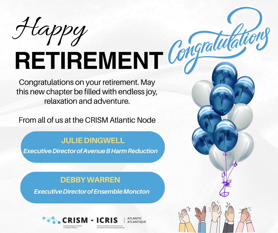 A heartfelt thank you and congratulations to Julie Dingwell, Executive Director of Avenue B Harm Reduction, and Debby Warren, Executive Director of Ensemble Moncton, on their well-deserved retirements!
