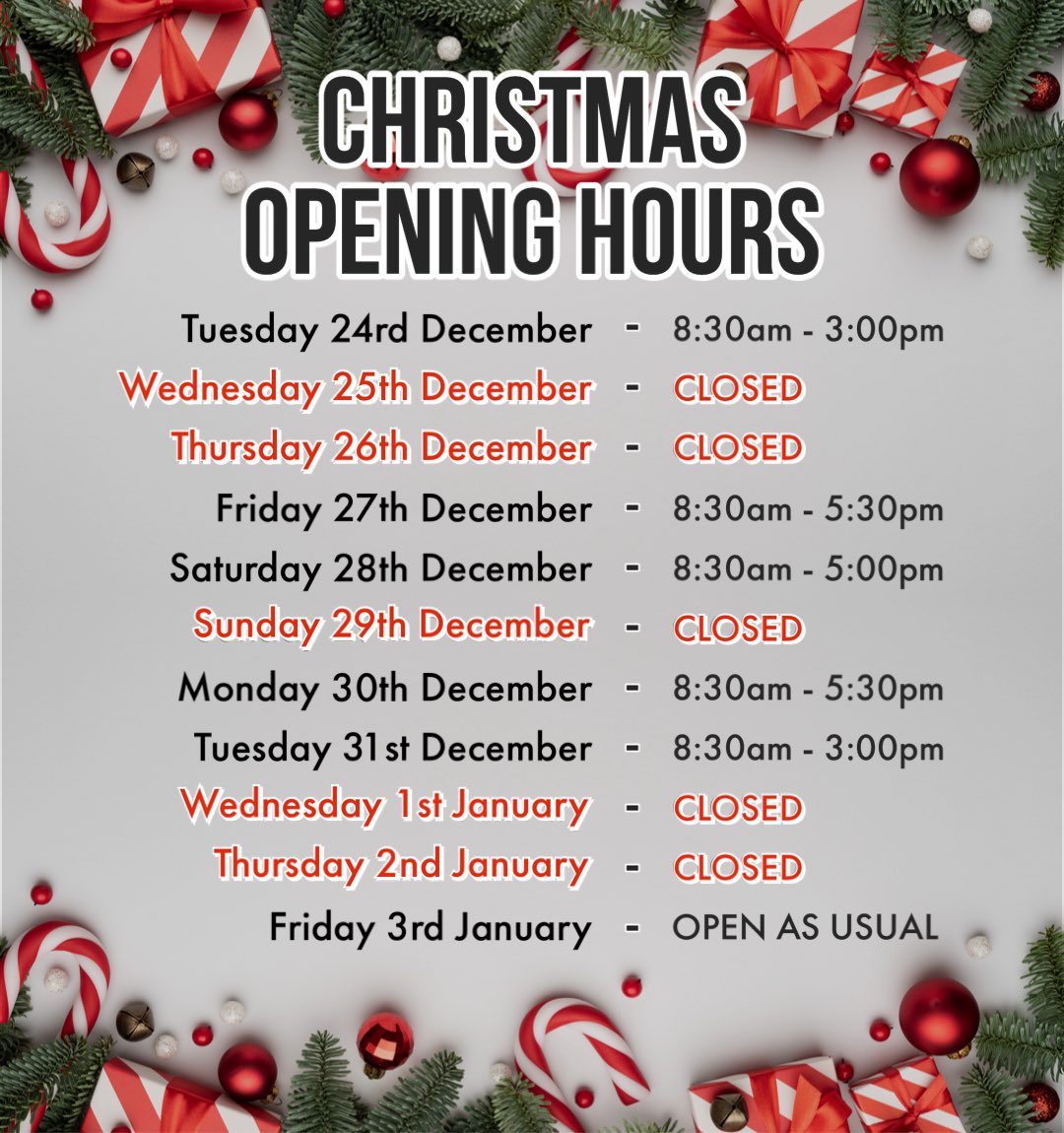 Please take a look at our opening hours over Christmas &amp; New Years!🎅🏼🎁✨

#merrychristmas #happynewyear #orwellmotorcyclesltd
