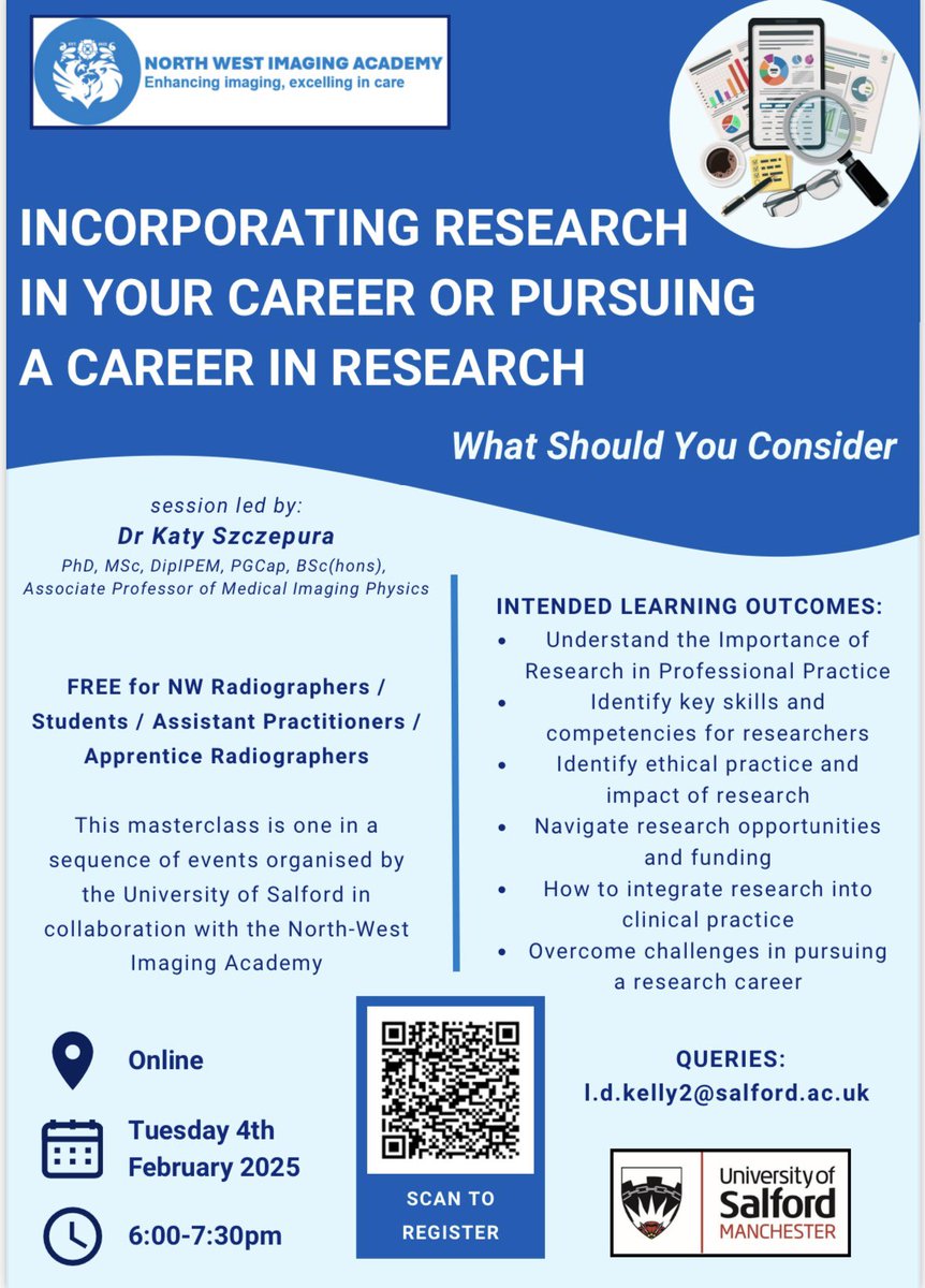 Re-scheduled event - new date 4th Feb! 

Free CPD event for North West radiographers delivered by our wonderfully knowledgable Katy Szczepura 

Click link to register 

eur01.safelinks.protection.outlook.com/?url=https%3A%…