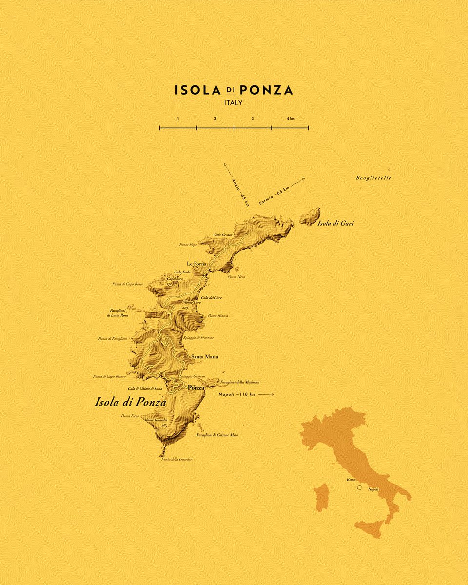 verygoodmaps's tweet photo. Island of Ponza, Italy. 
I'm exploring this style further and so far so good. Works well black and white and basically any colour.
There is some talk that island is named after Pontius Pilate. It's not.
#italy #geography #graphicdesign https://t.co/ARVcPjwjbM