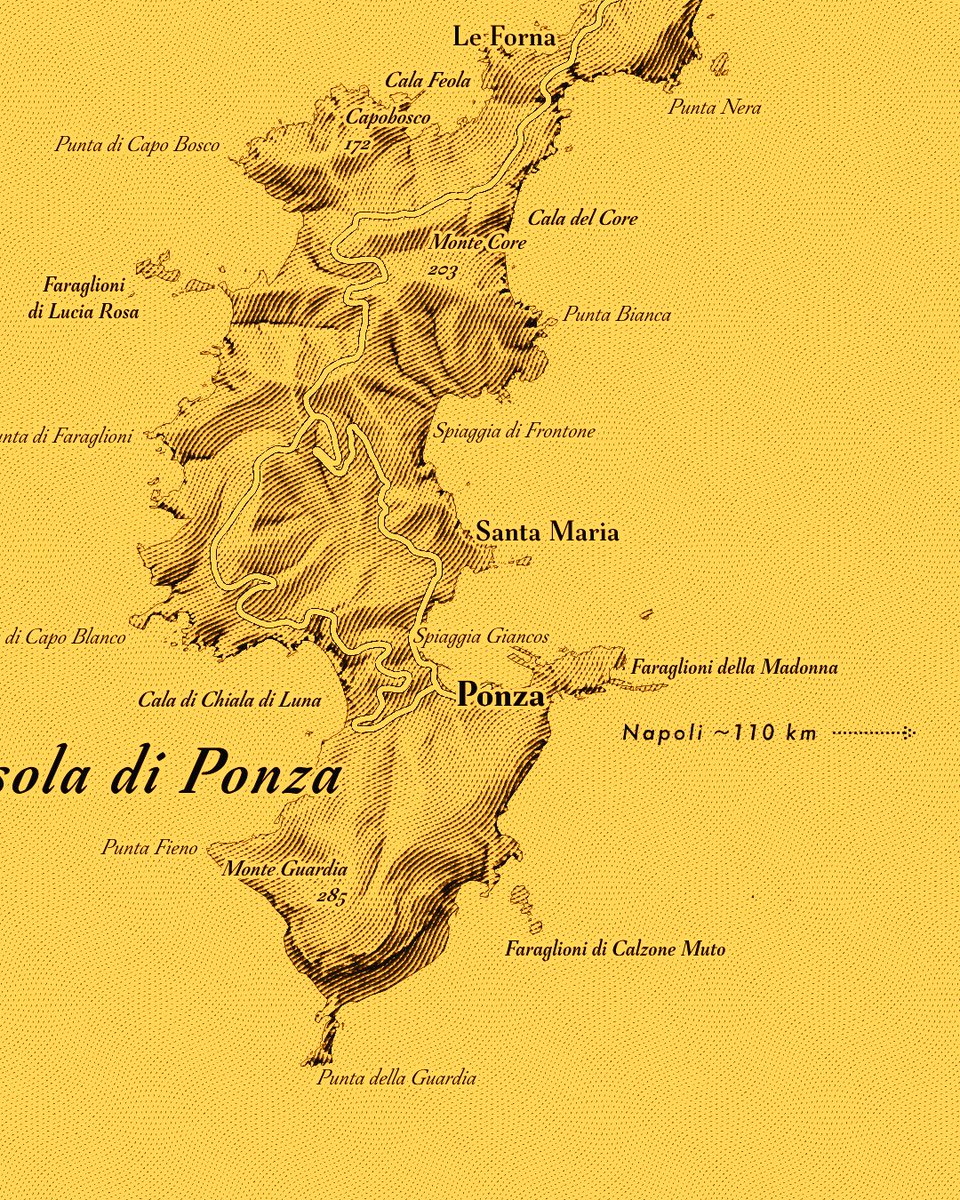 verygoodmaps's tweet photo. Island of Ponza, Italy. 
I'm exploring this style further and so far so good. Works well black and white and basically any colour.
There is some talk that island is named after Pontius Pilate. It's not.
#italy #geography #graphicdesign https://t.co/ARVcPjwjbM