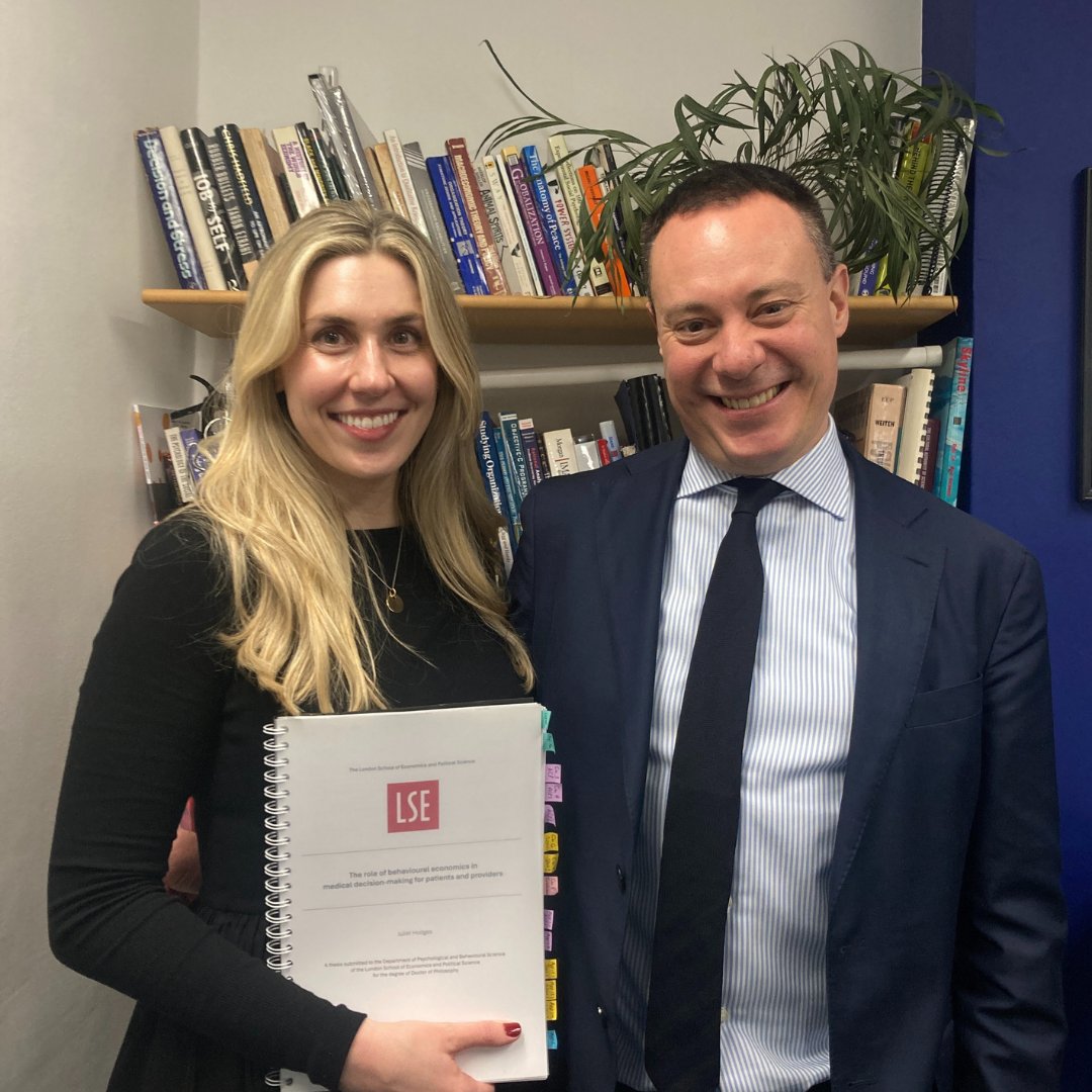 LSE Psychological & Behavioural Science (@lse_pbs) on Twitter photo 🎉Congratulations to Juliet Hodges, who passed her PhD viva last week!
Juliet's thesis is titled “The role of behavioural economics in medical decision-making for patients and providers”. She is pictured here with her supervisor, Dr <a href="/Matteo_Galizzi/">Matteo M Galizzi</a>.
#PhD #Viva #Research 🎉Congratulations to Juliet Hodges, who passed her PhD viva last week!
Juliet's thesis is titled “The role of behavioural economics in medical decision-making for patients and providers”. She is pictured here with her supervisor, Dr <a href="/Matteo_Galizzi/">Matteo M Galizzi</a>.
#PhD #Viva #Research