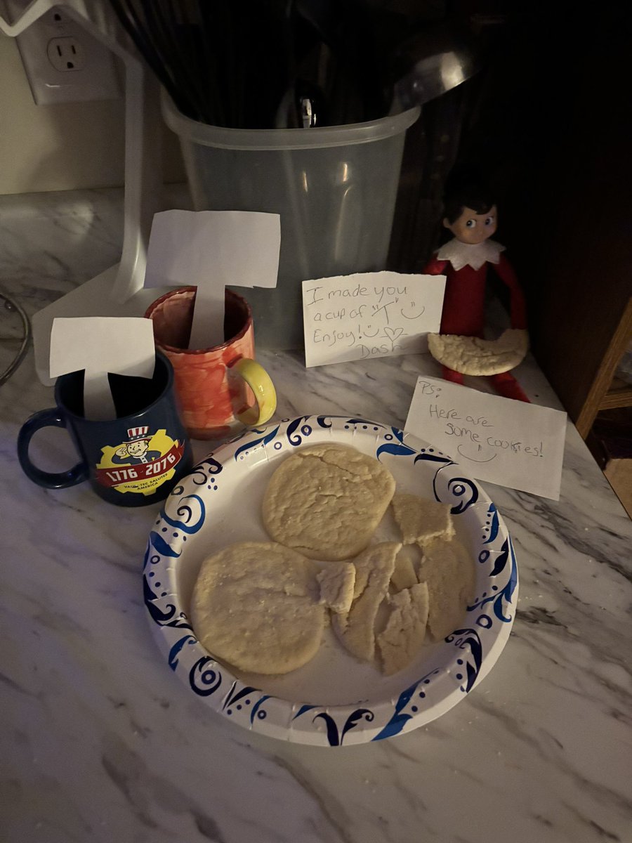 cutecolleen85's tweet image. Dash decided to make the kids a cup of “T” with some cookies 😂😂😂😂

#adventureswithDash #elffun #Christmas2024