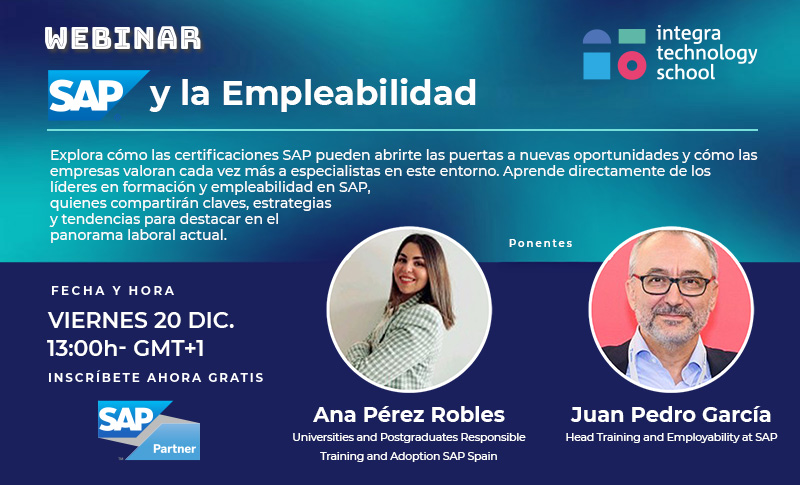 🚀 Webinar: #SAP y la Empleabilidad
Transforma tu carrera con SAP.
🎙️ Expertos:
Ana Pérez Robles &amp; Juan Pedro García
📅 20 Dic | 13:00h | Online
📝 ¡Inscríbete gratis ahora! 
👉bit.ly/3OVHkjQ
