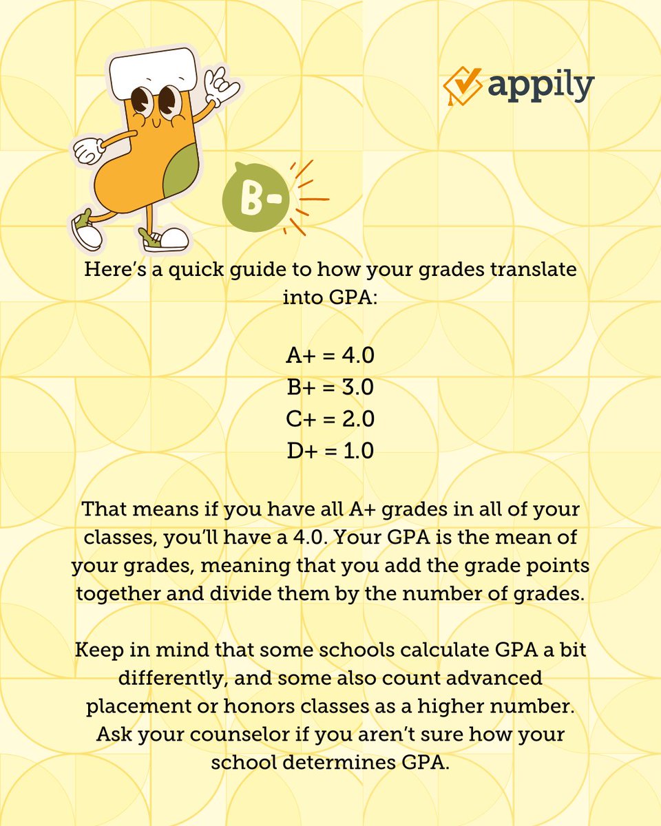 AppilyCom's tweet image. ➡️ Swipe to learn how to calculate your GPA 
#GPA #HighSchoolTips #StudentTips