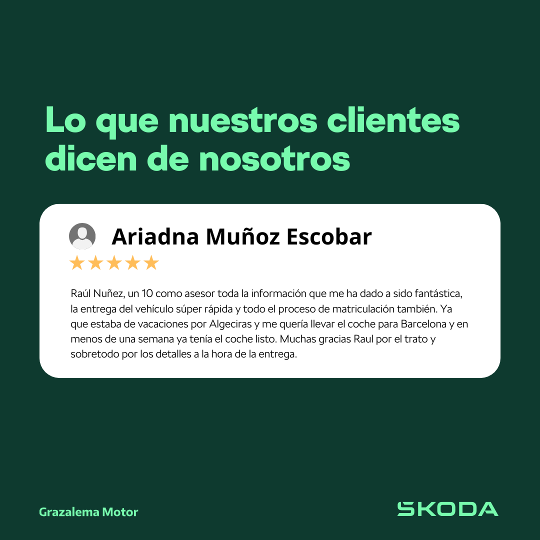 GrazalemaMotor's tweet photo. 🌟 ¡Tu opinión nos impulsa a seguir mejorando! 🌟

Nos encanta leer mensajes como este, ¡Gracias Ariadna!

💬 ¿Aún no has compartido tu experiencia con nosotros? Deja tu reseña en Google y ayúdanos a llegar a más personas. 💚

#skoda #grazalemaskoda #simplyclever https://t.co/t98ZC2rYiv
