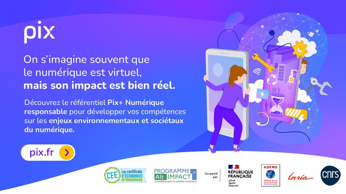 🌍 Découvrez le projet Pix+ Numérique responsable, conçu pour accompagner les citoyens et les professionnels dans le développement et la valorisation de leurs compétences en numérique responsable 🌱
👉 pix.fr/numerique-resp…

#NumériqueResponsable #SobriétéNumérique