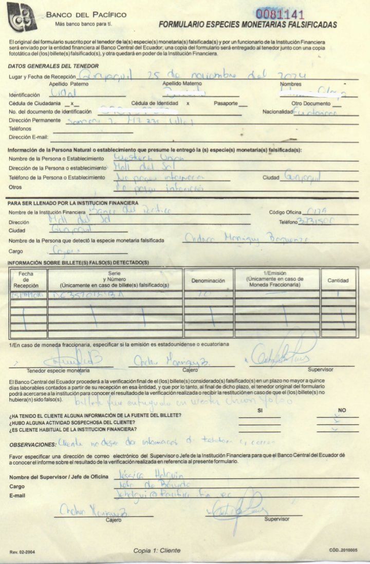 FARIDLE0N's tweet image. En la agencia @WesternUnion de @MALLDELSOL_EC le entregaron 1 BILLETE FALSO a 1 prima, @BancoPacificoEC le entrega 1 formulario, ella reclama a #WesternUnion el administrador le dice "RESPONSABILIDAD SUYA POR NO REVISAR LOS 💵" se traslada a @BancoCentral_Ec entregan un prin c_🧵