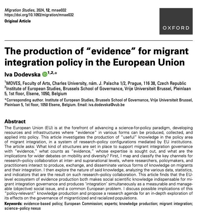 Migration Studies (@migrationjrnl) on Twitter photo How does the EU use ‘evidence’ to govern migrant integration? <a href="/Iva_Dodevska_/">Iva Dodevska</a> examines research-policy collaborations, the production of measurable knowledge, and its impact on framing integration as a European governance issue.
#OpenAcces
doi.org/10.1093/migrat… How does the EU use ‘evidence’ to govern migrant integration? <a href="/Iva_Dodevska_/">Iva Dodevska</a> examines research-policy collaborations, the production of measurable knowledge, and its impact on framing integration as a European governance issue.
#OpenAcces
doi.org/10.1093/migrat…