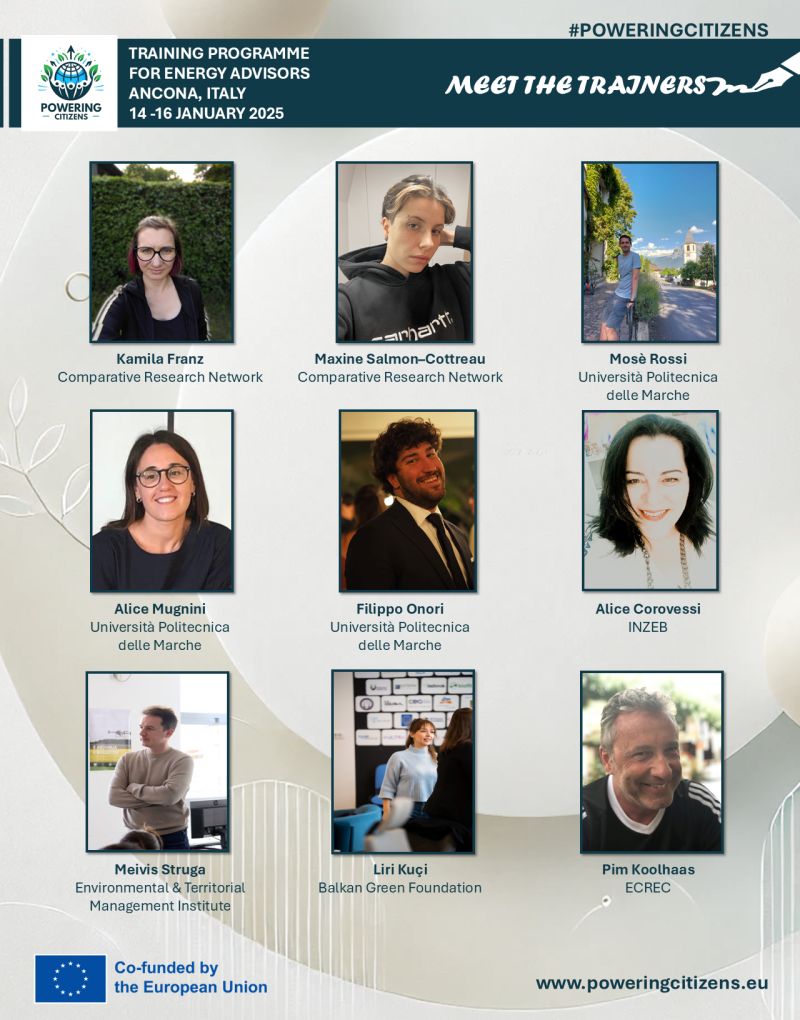 We’re delighted to introduce the experts leading the Training Programme for #EnergyAdvisors in #Ancona, #Italy, from January 14–16, 2025, each bringing a wealth of experience, passion, &amp; dedication to empowering communities &amp; tackling #EnergyPoverty.

#POWERINGCITIZENS #Training