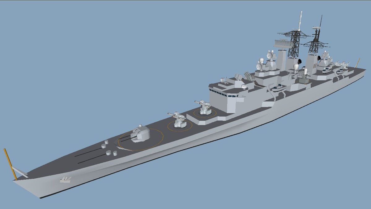 satoru1012's tweet photo. 防空巡洋艦、DNM出力。
艦橋が低すぎて視界が悪そうだったので、上部構造の形状を弄ってる。
まさかこいつが他の機体を差し置いてDNM化するとは https://t.co/aKPICAgDq4