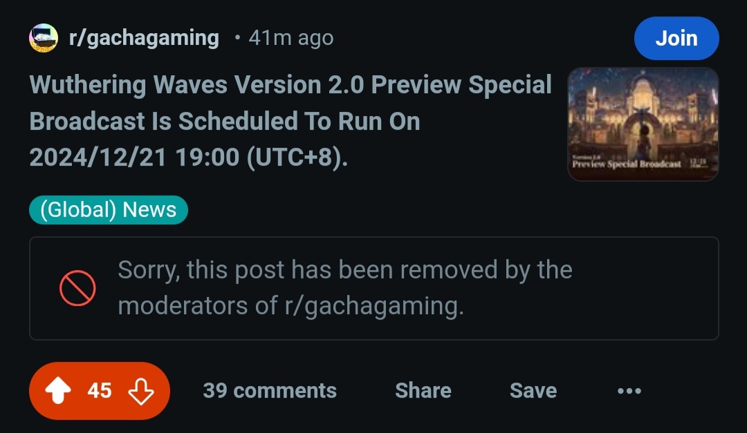Legend0777's tweet image. r/gachagaming mods really out here deleting Wuthering Waves posts like it’s a crime to exist. Y’all might as well rename it to r/HoyoGaming at this point