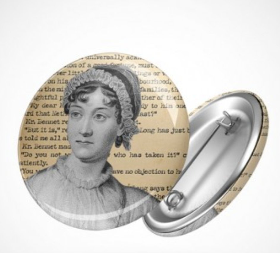 Chapa o imán de #JaneAusten 
Me encantó descubrir la web de chapas filológicas, filosóficas, de cultura clásica, de ciencias, de los '80, reivindicativas y muchas más!! 😊