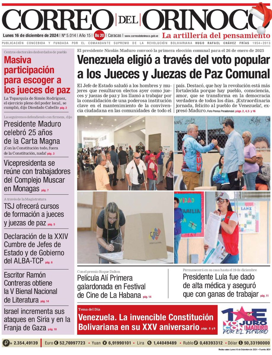 diario_orinoco's tweet photo. ¡Feliz lunes! Aquí va la primera página del #CorreoDelOrinoco de este #16Dic 📰

Lee y comparte ↗️ https://t.co/jUHmeYeT4d
