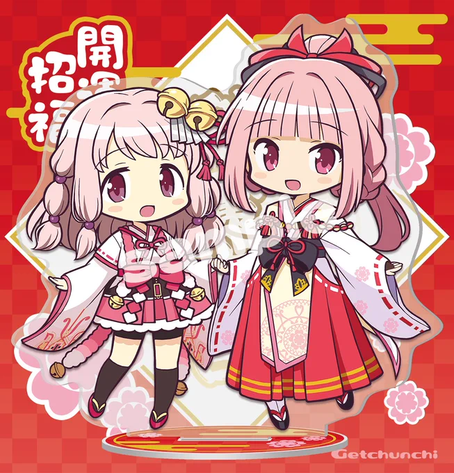 冬コミ頒布物～その3～「巫女環姉妹」の新作アクスタです!台紙の文字は金の箔押しで豪華な仕上がり!同絵柄のA5クリアファイルを付ける予定です!#C105 