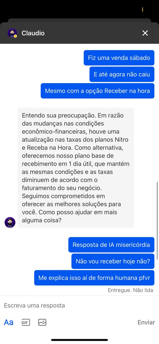 BorgesSantos307's tweet photo. @infinitepay que atendimento horrível é esse? A resposta é robotizada e não responde a pergunta direta !! https://t.co/BOyqPXBWuI