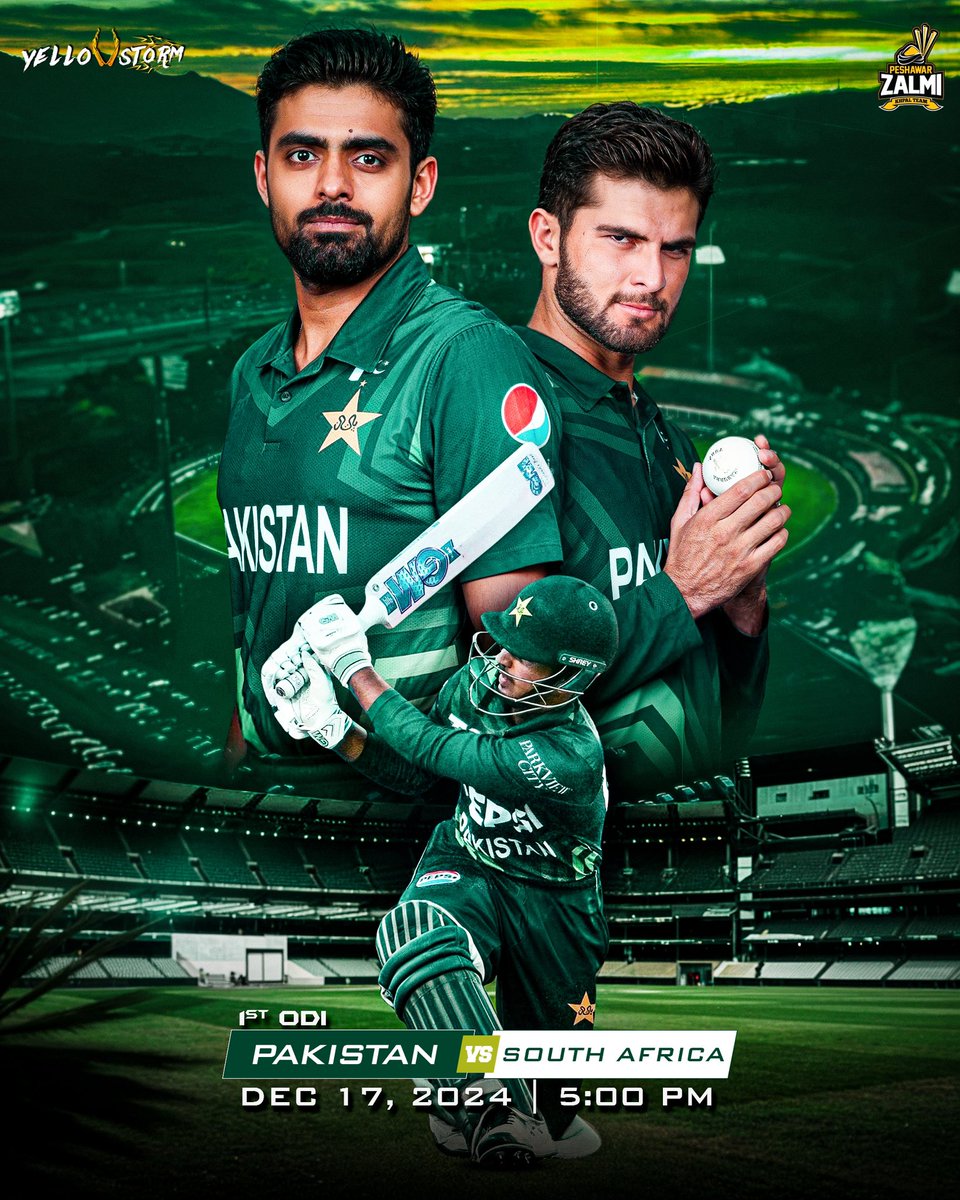 PeshawarZalmi's tweet photo. 🇵🇰🆚🇿🇦
1st ODI
Paarl 🏟️

Let's kickoff the ODI series against @ProteasMenCSA with a big win 💚

Lineup Predictions? 👇🏻🤔

#Zalmi #YellowStorm #SAvPAK https://t.co/7PZST6e7hP
