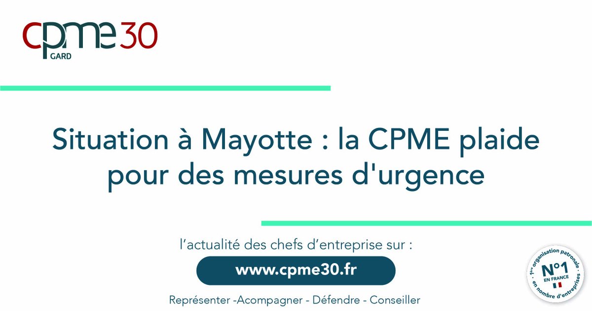 [ Communiqué de presse 📖] 

➡️ Situation à Mayotte : la CPME plaide pour des mesures d'urgence 

" L’archipel de Mayotte a été durement frappé par le passage du cyclone Chido."

👉 Pour lire la suite de l'article : cpme30.fr/situation-mayo…