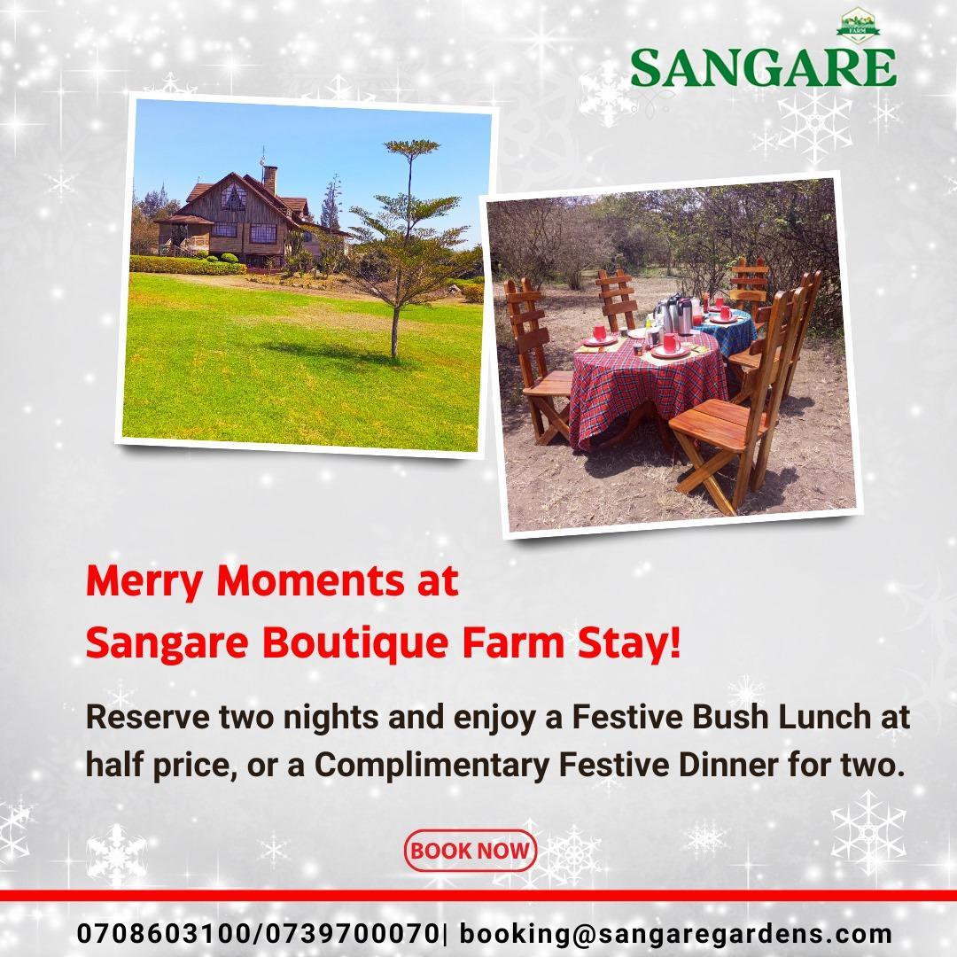 The magic of Christmas is best spent surrounded by nature 😊.

Book your holiday escape at Sangare Boutique Farm Stay  and experience a festive season like no other 🤗.

DM us or call 0708603100/0739900070 for reservations.
#sangareboutiquefarmstay #christmasgetaway #tembeakenya