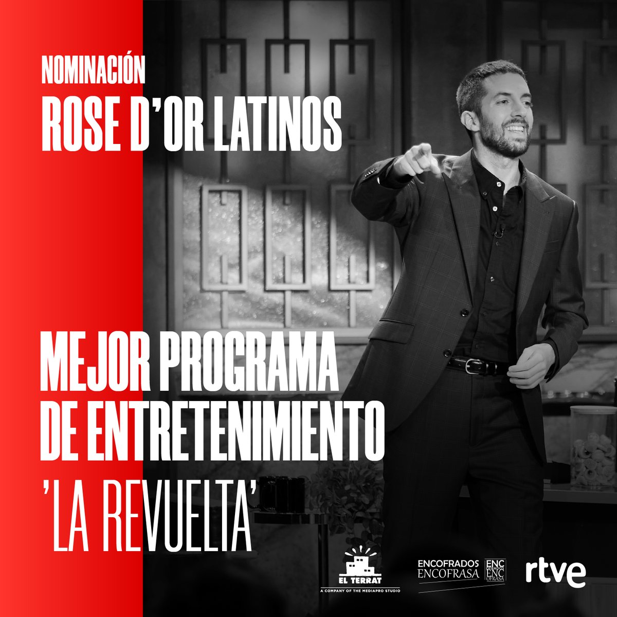 ¡Qué alegría! ’La Revuelta’ ha sido nominada a Mejor Programa de Entretenimiento en los Rose d’Or Latinos.

¡Muchas felicidades a todo el equipo!