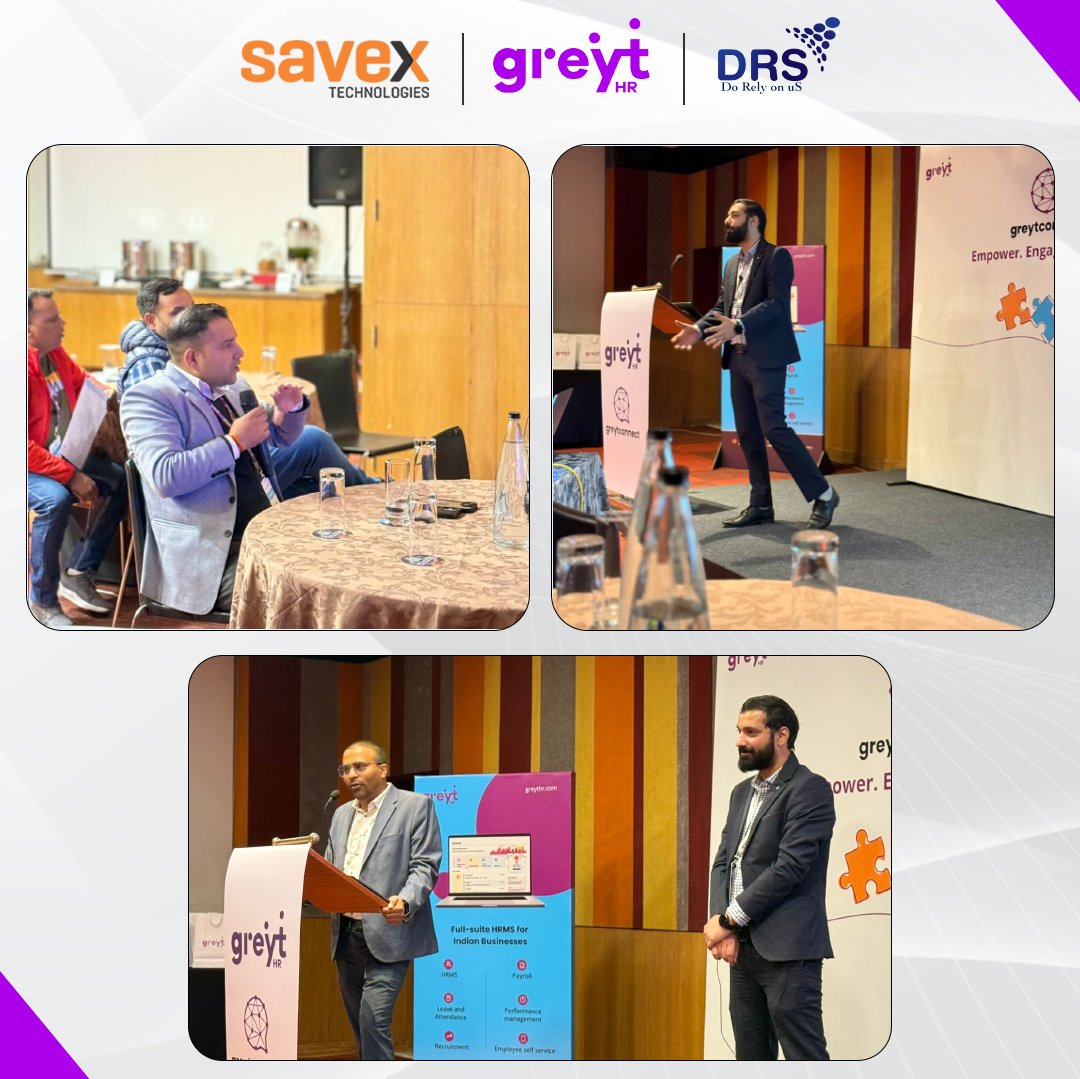 SavexTechnology's tweet image. Savex, in collaboration with DRS IT Consultancy, hosted an engaging event in Delhi, highlighting the capabilities of GreytHR solutions. 
#SavexEvents #DRSITConsultancy #GreytHR #HRMS #PayrollSolutions #WorkforceManagement #EmployeeExperience #CloudHR #HRTech #Automation