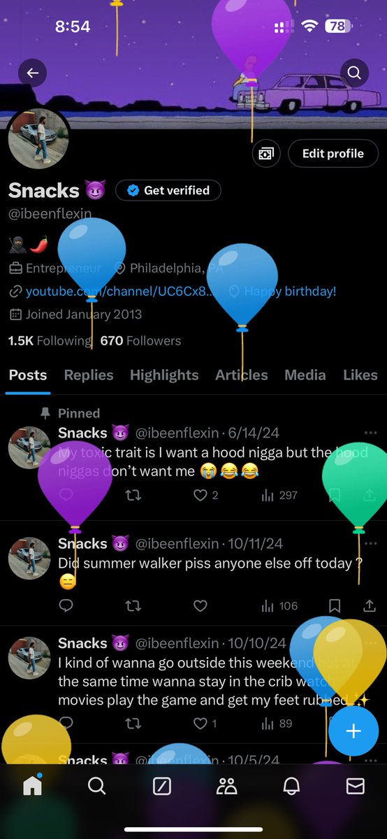 ibeenflexin's tweet photo. Balloons on my page 🫶🏽✨ happy birthday to me ✨ https://t.co/ky9jEfILnC
