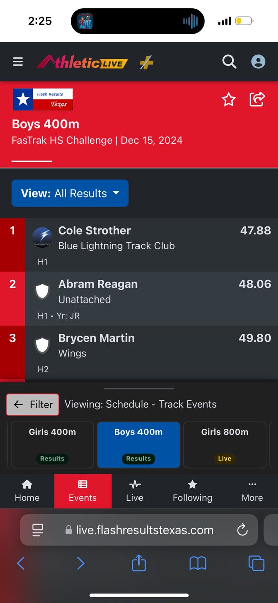 _abram_reagan's tweet photo. New 400m PR at the FASTRAK ATHLETIX HIGH SCHOOL INDOOR CHALLENGE @LTXCTF 
-Lane 3 🥈
-48.06
-One of the top high school times in the nation! https://t.co/FOHvtBESi7
