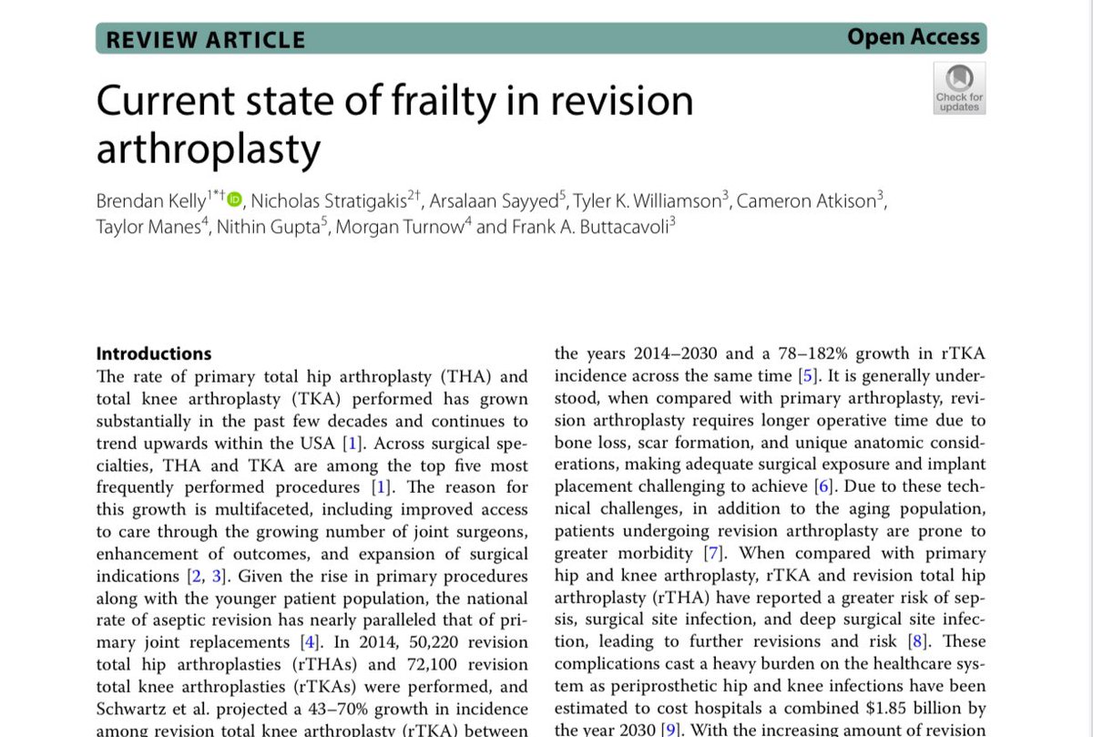 Tyler K. Williamson, DO (@tylerwillortho) on Twitter photo In our latest <a href="/ReamOrtho/">REAM ORTHO</a> work, we dive into the current frailty indices used in revision TJA.
There hasn’t been a unanimous MVP in the total joint literature for frailty assessment and we are dedicating time to look into this further with future studies
kneesurgrelatres.biomedcentral.com/articles/10.11… In our latest <a href="/ReamOrtho/">REAM ORTHO</a> work, we dive into the current frailty indices used in revision TJA.
There hasn’t been a unanimous MVP in the total joint literature for frailty assessment and we are dedicating time to look into this further with future studies
kneesurgrelatres.biomedcentral.com/articles/10.11…