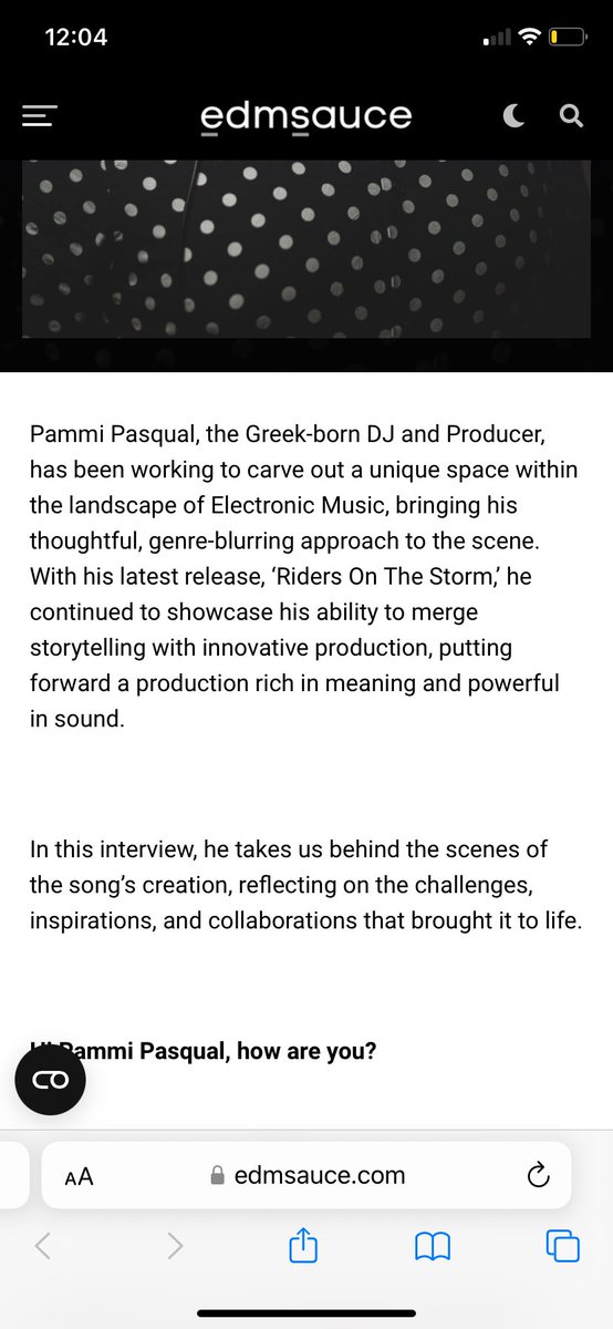 Thanks <a href="/EDMsauce/">EDM Sauce</a> for the “behind the scenes” interview on my latest release “Riders On The Storm”. We discussed about my inspiration on this, the production and the recording process in the studio with Luke Trundell. Link 🔗 in BIO!

#deephouse #housemusic #dancemusic