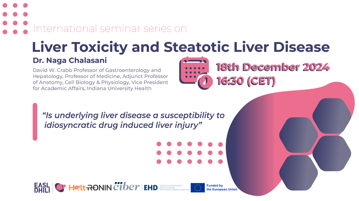 📡New session 🗓️18th December ⏱️16:30 (CET) #InternationalSeminarSeriesonLiverToxicityandSteatoticLiverDisease with Dr. Naga Chalasani! <a href="/nagachalasani/">Naga Chalasani</a> about "Is underlying liver disease a susceptibility to idiosyncratic #DILI". Register here 👇bit.ly/4iAqWTB
