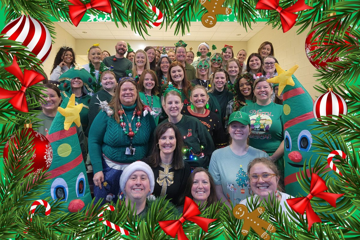It’s Undercover Staff Spirit Week at <a href="/Hamilton_HLE/">Highland Elementary</a>, and today's mission is "Oh Christmas Tree: Dress Up Like a Christmas Tree!".  Love spreading joy today with this amazing staff! #BeHighland 🦁🎄#UndercoverSpiritWeek